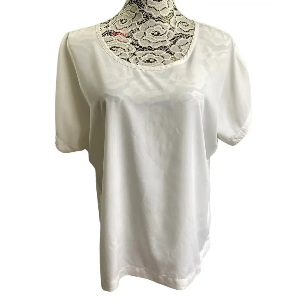 J. Jill shirt lightweight round neckline off-white short sleeves size L